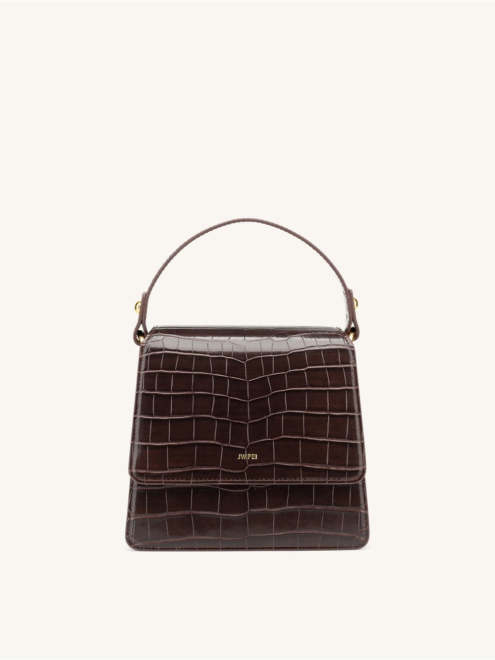 JW PEI Fae Brown Croc-Embossed Top-Handle Bag